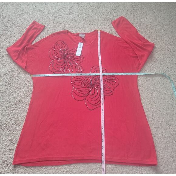 NWT Chicos Sparkle Floral Pullover Sweater Womens 3 Long Sleeve Red - Picture 4 of 11